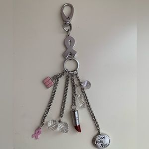 Breast Cancer Awareness Pink Keychain Charm - Love Faith Hope Silver Fob